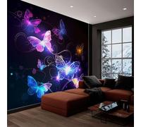 Photo Wallpaper 3D Effect Panoramic Mural Fantasy Glowing Butterflies Blue Wall Mural 250x175 cm for Living Room Bedroom Home Decoration, Non-Woven Wall Poster Adult Children