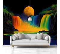 Photo Wallpaper 3D Effect Panoramic Mural Fantasy Scenery Waterfall Black Wall Mural 250x175 cm for Living Room Bedroom Home Decoration, Non-Woven Wall Poster Adult Children