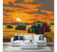 Photo Wallpaper 3D Effect Panoramic Mural Farmhouse Rustic Agriculture Tractor Wall Mural 400x280 cm for Living Room Bedroom Home Decoration, Non-Woven Wall Poster Adult Children