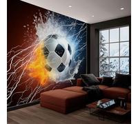 Photo Wallpaper 3D Effect Panoramic Mural Football Flame Blue Wall Mural 368x254 cm for Living Room Bedroom Home Decoration, Non-Woven Wall Poster Adult Children