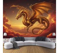 Photo Wallpaper 3D Effect Panoramic Mural Giant Dragon Sunset And Sea Of Clouds Luxury Animals for Living Room Children Bedroom Home Decoration Wall Poster - Silk 300x210cm Wall Mural Burnt Orange