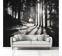 Photo Wallpaper 3D Effect Panoramic Mural Landscape Forest Black and White Wall Mural 350x245 cm for Living Room Bedroom Home Decoration, Non-Woven Wall Poster Adult Children