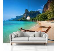 Photo Wallpaper 3D Effect Panoramic Mural Landscape Thailand Beach Blue Wall Mural 250x175 cm for Living Room Bedroom Home Decoration, Non-Woven Wall Poster Adult Children