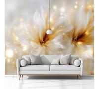 Photo Wallpaper 3D Effect Panoramic Mural Luxury 3D Floral Golden Yellow Wall Mural 250x175 cm for Living Room Bedroom Home Decoration, Non-Woven Wall Poster Adult Children