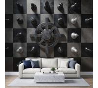 Photo Wallpaper 3D Effect Panoramic Mural Monochrome Checkered Chess Wall Mural 368x254 cm for Living Room Bedroom Home Decoration, Non-Woven Wall Poster Adult Children