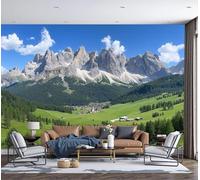 Photo Wallpaper 3D Effect Panoramic Mural Mountain Scenery Mountain Peaks, Grasslands, And Houses for Living Room Adult Children Bedroom Home Decoration Wall Poster- Silk 350x256cmWall Mural Green