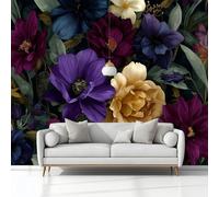 Photo Wallpaper 3D Effect Panoramic Mural Mysterious Floral Rose Retro Wall Mural 350x245 cm for Living Room Bedroom Home Decoration, Non-Woven Wall Poster Adult Children