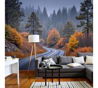 Photo Wallpaper 3D Effect Panoramic Mural Natural Landscape Photography Highway Runs Through Forest for Living Room Adult Children Bedroom Home Decoration Wall Poster- Silk 400x280cm Wall Mural Yellow