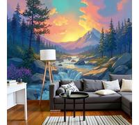 Photo Wallpaper 3D Effect Panoramic Mural Natural Scenery Mountain Streams And Pine Forests for Living Room Adult Children Bedroom Home Decoration Wall Poster - Silk 400x280cm Wall Mural Orange Color