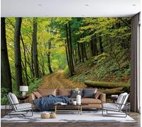 Photo Wallpaper 3D Effect Panoramic Mural Natural Scenery Yellow Leaves On The Forest Path for Living Room Adult Children Bedroom Home Decoration Wall Poster- Silk 300x210cm(WxH) Wall Mural Green