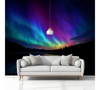 Photo Wallpaper 3D Effect Panoramic Mural Nature Northern Lights Night View Black Wall Mural 400x280 cm for Living Room Bedroom Home Decoration, Non-Woven Wall Poster Adult Children