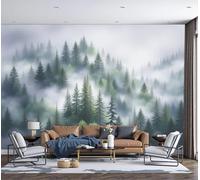 Photo Wallpaper 3D Effect Panoramic Mural Nature Photography Dense Fog In The Pine Forest for Living Room Adult Children Bedroom Home Decoration Wall Poster - Silk 350x256cm Wall Mural Dark Green