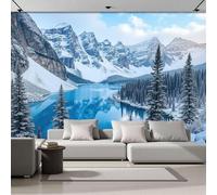 Photo Wallpaper 3D Effect Panoramic Mural Realistic Landscape Lakes At The Foot Of Snow-Capped Mountains for Living Room Adult Children Home Decoration Wall Poster - Silk 400x280cm Wall Mural Blue