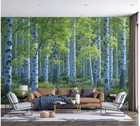 Photo Wallpaper 3D Effect Panoramic Mural Realistic Photography Blue Flowers In The Birch Forest for Living Room Adult Children Bedroom Home Decoration Wall Poster - Silk 400x280cm Wall Mural Green
