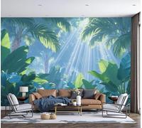 Photo Wallpaper 3D Effect Panoramic Mural Tropical Rainforest Sunlight Filters Through Banana Leaves for Living Room Children Bedroom Home Decoration Wall Poster- Silk 400x280cm Wall Mural Green