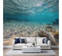 Photo Wallpaper 3D Effect Panoramic Mural Underwater World Ocean Sunlight Coral Wall Mural 400x280 cm for Living Room Bedroom Home Decoration, Non-Woven Wall Poster Adult Children