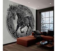 Photo Wallpaper 3D Effect Panoramic Mural Vikings Animals Totems Grey Wall Mural 400x280 cm for Living Room Bedroom Home Decoration, Non-Woven Wall Poster Adult Children