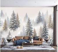 Photo Wallpaper 3D Effect Panoramic Mural Watercolor Style Pine Trees In The Mist for Living Room Adult Children Bedroom Home Decoration Wall Poster- Silk 450x356cm(WxH) Wall Mural Blue-Green