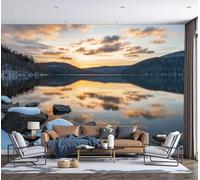 Photo Wallpaper 3D Effect Panoramic Mural Winter Scenery Snow-Capped Mountains Around The Lake for Living Room Adult Children Bedroom Home Decoration Wall Poster- Silk 350x256cmWall Mural Yellow Blue