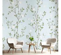 Photo Wallpaper 3D Effect Retro Branches Flowers Wall Murals Non-Woven Poster, 250×175cm Panoramic Mural Light Blue Home Decoration Elegant Floral Wall Covering Mural for Bedroom Living Room Corridor