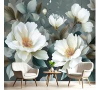 Photo Wallpaper 3D Effect Retro Camellia Wall Murals Non-Woven Poster,150×105cm Panoramic Mural Light Green Home Decoration Magnolia Flower Petals Wall Covering Mural for Bedroom Living Room Corridor