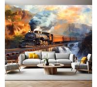 Photo Wallpaper 3D Effect Retro steam Train Mural Wallpaper Non-Woven Wall Mural, 350 x 256 cm Large Murals Wall Decor for Bedroom, Living Room, Kids Room