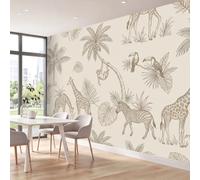 Photo Wallpaper 3D Effect Tropical Jungle Giraffe Zebra | Animals Panoramic Mural for Living Room Adult Children Bedroom Home Decoration Wall Poster Non-Woven 400 x 280 cm (W x H)