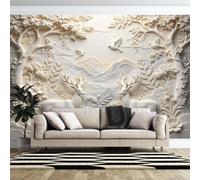 Photo Wallpaper 3D Embossed Deer Forest - 200×140Cm Wall Mural Deco Premium Non-Woven Art Print Wallpaper for Living Room - Home Decoration Bedroom Kitchen Wall Paper 200×140Cm (Wxh) (79×55Inch