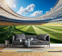 Photo Wallpaper 3D Football Stadium Wall Mural Non-Woven Matt | Wipeable Panoramic Mural Wallpaper 300x210 Soccer Field Paste The Wall Art for Living Room Bedroom Home Office c423