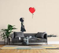 Photo Wallpaper 3D Girl with Balloon Non-Woven Matt Wall Mural | Wipeable Panoramic Mural Wallpaper Heart Street Art Waterproof Wall Art 250x175 cm for Living Room Bedroom Kid Room F569