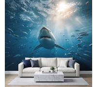 Photo Wallpaper 3D Great White Shark 500x350 cm Non-Woven Premium Art | Print Fleece Wall Mural Decoration Poster Picture, Ocean School Fish Wallpaper for Bedroom Living Room Background