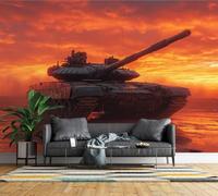 Photo Wallpaper 3D Military Tank Wall Mural Non-Woven Matt | Wipeable Panoramic Mural Wallpaper Battlefield Vehicle Waterproof Wall Art 300x210 cm for Living Room Bedroom Kid Room C10