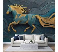 Photo Wallpaper 3D Sculpture Horse Panoramic Mural 500 x 350 cm | Non-Woven Wall Murals, Modern Steed Horse Wallpaper for Living Room Kitchen Dining Room Bedroom Hallway