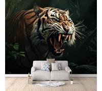 Photo Wallpaper 3D Tiger Wall Mural - Jungle Animal Tiger Non-Woven Wallpaper, 3D Effect Wall Mural for Bedroom Living Room Sofa TV Background Decor 250 × 175 cm (W x H)