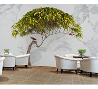 Photo Wallpaper 3D Trees, Flowers and Birds 366x254cm,Relief Visual Art Silk Cloth Decor Wallpaper,for Living Room Bedroom Kids Room Nursery