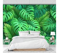 Photo Wallpaper 3D Tropical Monstera Leaf Print 400 X 280 Cm 3D Wall Mural Non-Woven Tropical Style Wall Mural Photo Wallpaper Decoration Poster for Living Room Kids Bedroom, Green