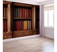 Photo Wallpaper 3D Vintage Library Bookshelf 300 x 210 cm Brown Wall Mural, Non-Woven Fleece Modern Print Murals Wall Art for Bedroom Living Room Home Decor