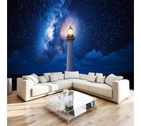 Photo Wallpaper 3D Wall Mural 200 x 140 cm Lighthouse Home Decor Non-Woven Art Print Wall Decoration Poster Milky Way Starry Sky Landscape Living Room Kitchen Dining Room Bedroom 1M1308