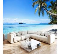 Photo Wallpaper 3D Wall Mural 200 x 140 cm Ocean Beach Home Decor Non-Woven Art Print Wall Decoration Poster Tropical Coconut Trees Living Room Kitchen Dining Room Bedroom 1M942