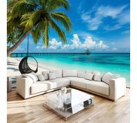 Photo Wallpaper 3D Wall Mural 250 x 175 cm Tropical Beach Home Decor Non-Woven Art Print Wall Decoration Poster Summer Sea View Living Room Kitchen Dining Room Bedroom 1M967