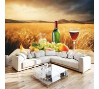 Photo Wallpaper 3D Wall Mural 250 x 175 cm Wine Bottles Fruit Home Decor Non-Woven Art Print Wall Decoration Poster Country Style Living Room Kitchen Dining Room Bedroom 1M1669