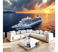 Photo Wallpaper 3D Wall Mural 300 x 210 cm Cruise Ship Home Decor Non-Woven Art Print Wall Decoration Poster Sunset Living Room Kitchen Dining Room Bedroom 1M26