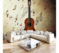 Photo Wallpaper 3D Wall Mural 300 x 210 cm Retro Guitar Home Decor Non-Woven Art Print Wall Decoration Poster Music Musical Notes Living Room Kitchen Dining Room Bedroom 1M2024