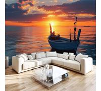 Photo Wallpaper 3D Wall Mural 350 x 256 cm Boat Home Decor Non-Woven Art Print Wall Decoration Poster Sunset Living Room Kitchen Dining Room Bedroom 1M225