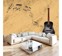 Photo Wallpaper 3D Wall Mural 350 x 256 cm Retro Guitar Home Decor Non-Woven Art Print Wall Decoration Poster Notes Music Living Room Kitchen Dining Room Bedroom 1M2037
