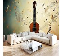Photo Wallpaper 3D Wall Mural 350 x 256 cm Retro Guitar Home Decor Non-Woven Art Print Wall Decoration Poster Music Musical Notes Living Room Kitchen Dining Room Bedroom 1M2007