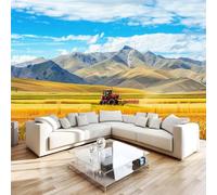 Photo Wallpaper 3D Wall Mural 350 x 256 cm Tractor Home Decor Non-Woven Art Print Wall Decoration Poster Wheat Fields Pastoral Scenery Living Room Kitchen Dining Room Bedroom 1M531