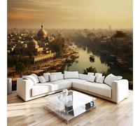 Photo Wallpaper 3D Wall Mural 350 x 256 cm Urban Landscape Home Decor Non-Woven Art Print Wall Decoration Poster Golden Sunset Living Room Kitchen Dining Room Bedroom 2N231