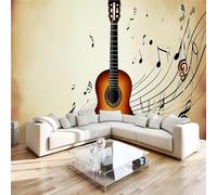 Photo Wallpaper 3D Wall Mural 366 x 254 cm Retro Guitar Home Decor Non-Woven Art Print Wall Decoration Poster Music Musical Notes Living Room Kitchen Dining Room Bedroom 1M2002