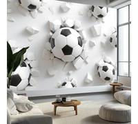 Photo Wallpaper 3D White Wall Hole Football 200 x 140 cm Mural Large TV Background - White Non-Woven 3D Murals for Living Room Bedroom Decoration Poster Wall Covering